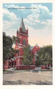 J40/ Columbus Mississippi Postcard c20s First Baptist Church Building 194