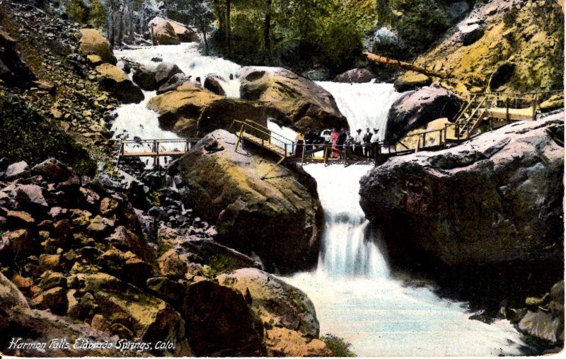 Eldorado Springs, Colorado - People on the bridge at Harmon Falls - in 1910