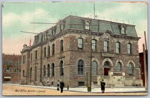 Windsor Canada 1910 Postcard Post Office  Building Street View