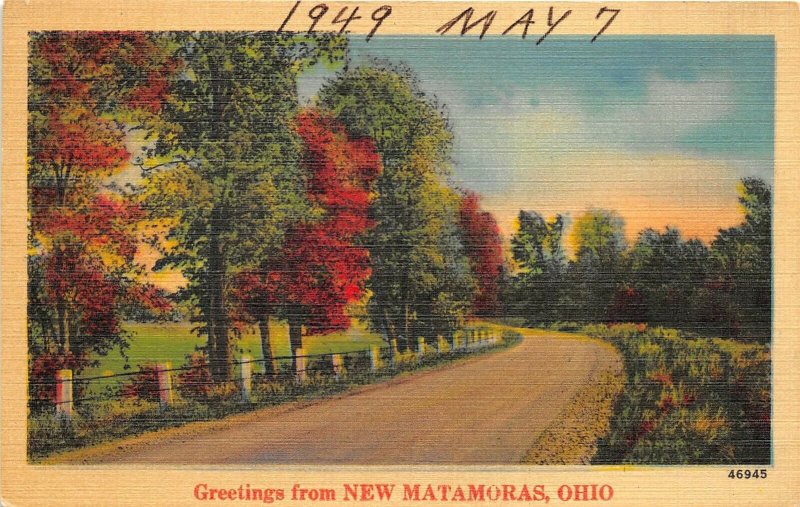New Matamoras Ohio 1940s Greetings Postcard Trees Road Washington County