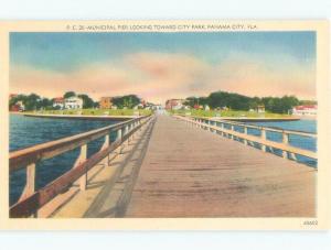 Unused Linen MUNICIPAL PIER Panama City Florida FL c7761@