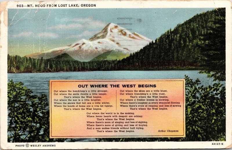 Mt Hood Lost Lake Oregon Wesley Address Cancel Wob Note Postcard