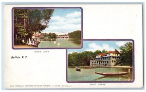 1905 Park Lake Boat House Dual View Buffalo New York NY Vintage Antique Postcard