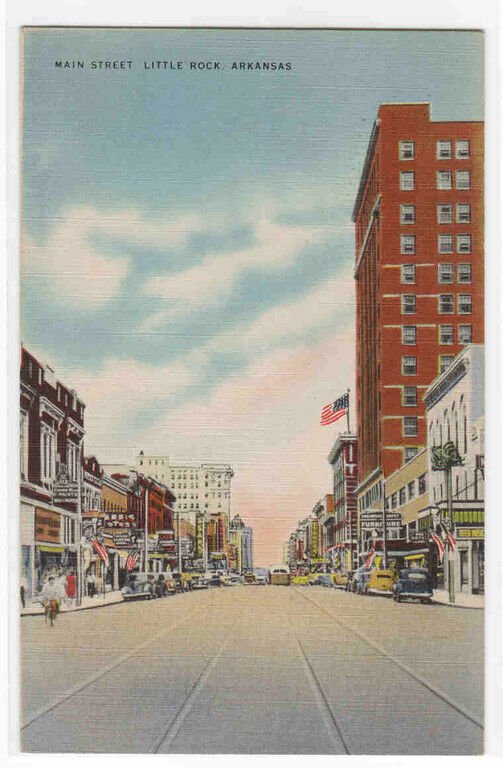 Main Street Little Rock Arkansas linen postcard