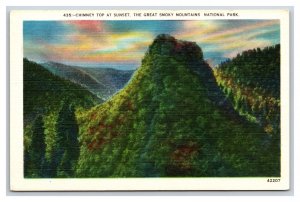 Chimney Top Great Smoky Mountains National Park NC UNP Linen Postcard S10