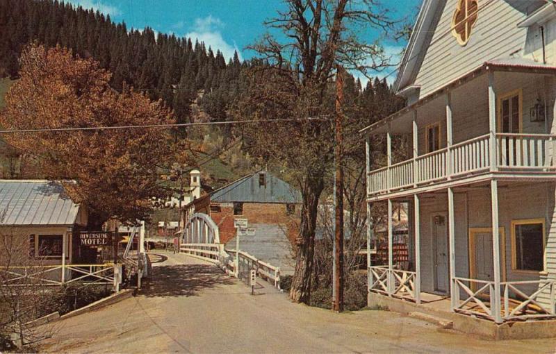 Downieville California Riverside Motel Bridge Street View Postcard K91212