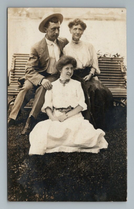 c.1900s - 1910s Family Mother Father Daughter RPPC Photo Postcard 