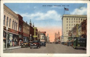 Oshkosh Wisconsin WI Main St. Linen Postcard