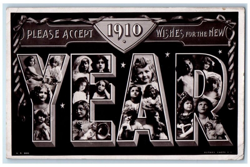 1910 Wishes For The New Year Children Large Letters Whatcheer Iowa IA Postcard 