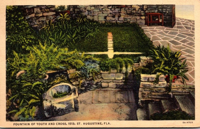 Florida St Augustine Fountain Of Youth and Cross 1938 Curteich