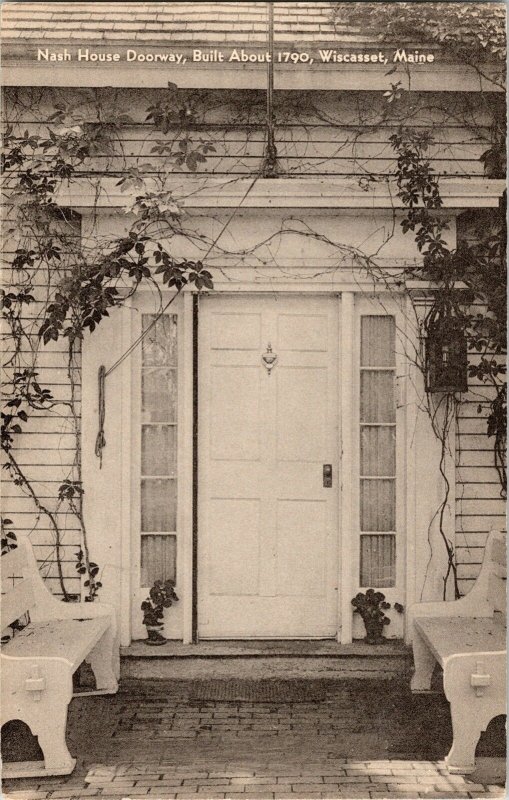 Nash House Doorway 1700s Wiscasset Maine BW Sidney Even Vintage Postcard UNP Vtg 