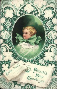 A/s CLAPSADDLE Irish Baby ST PATRICK'S DAY Lace Border Antique Postcard