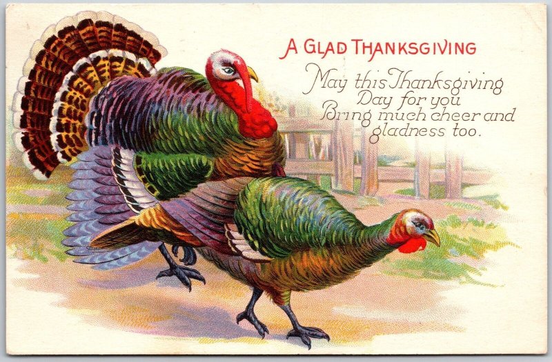 1933 A Glad Thanksgiving Turkeys Holiday Greetings And Wishes Posted Postcard