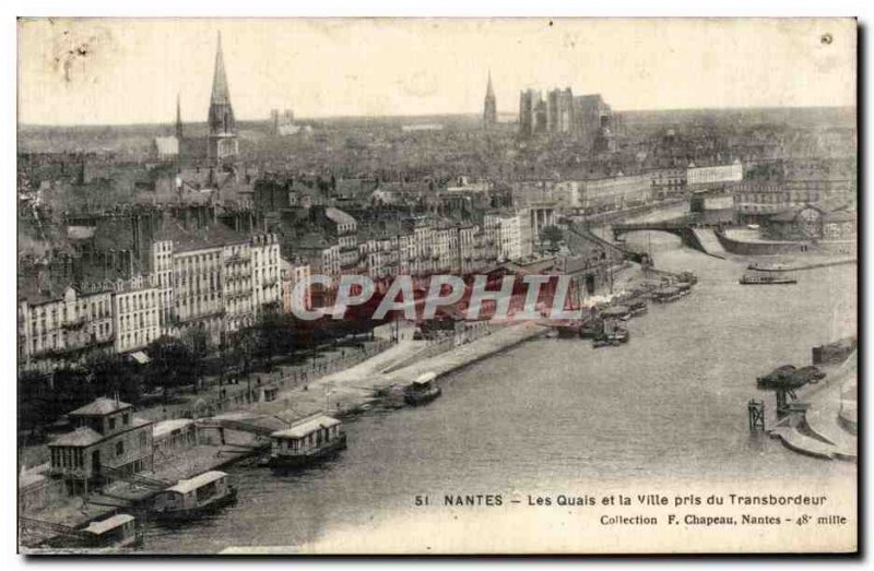 Old Postcard Nantes Quays and the city took Transporter