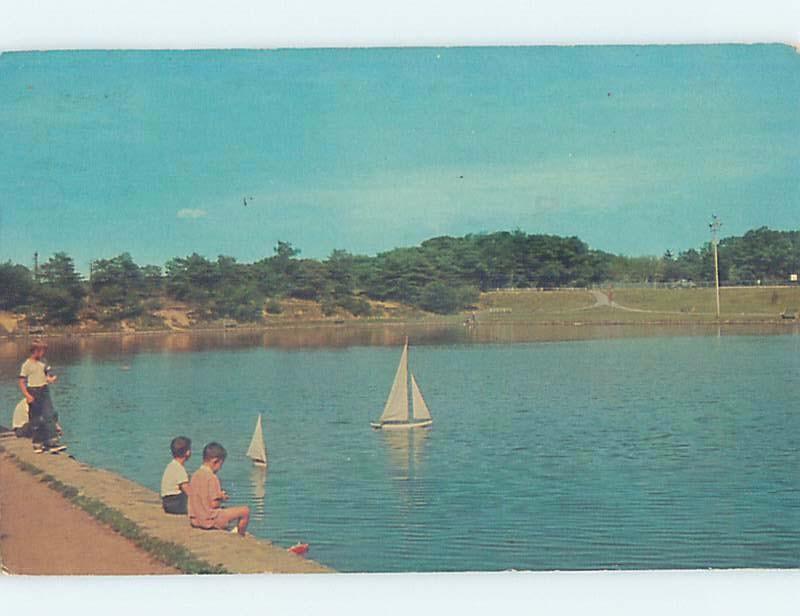 Pre-1980 TOY SAILBOAT BOATS ON LAKE Long Island - Hempstead Lake Park NY F3785