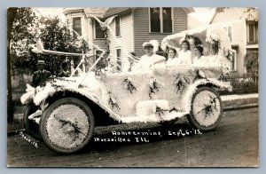 MARSEILLES IL HOMECOMING FLOWERS DECORATED CAR ANTIQUE REAL PHOTO POSTCARD RPPC