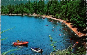 Cultus Lake BC near Chilliwack Boats Swimming Birdseye c1970s Postcard F53