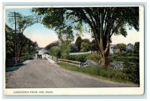 1907 Antique Car Moving, Greetings from Lee, Massachusetts MA Postcard