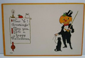 Halloween Postcard Tuxedo Goblin Man Black Cat Bergman 7035 Unused Vintage Orig