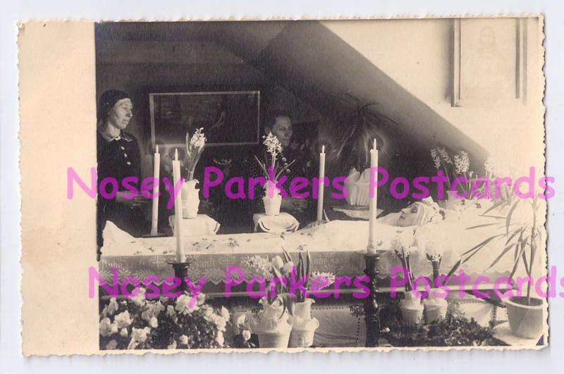 RPPC Post Mortem Beautiful Lady Religion Women Viewers Crucifix Flowers Candles