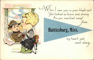 Hattiesburg Mississippi MS Pretty Woman WWI Soldier Pennant Vintage Postcard