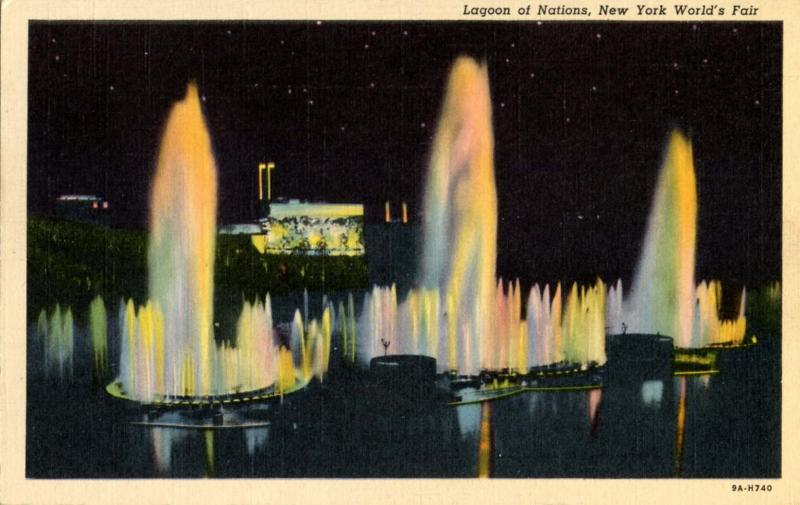 NY - New York World's Fair, 1939. Lagoon of Nations Fountains at Night
