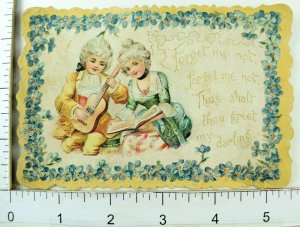 1870's Lovely Couple Forget Me Not Valentine Poem Victorian Embossed Card F98