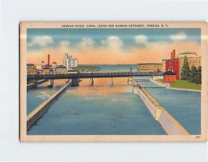Postcard Oswego River Canal Locks And Harbor Entrance Oswego New York USA