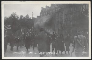 Women & Men Walking American Legion Parade Convention FRANCE RPPC Unused c1927