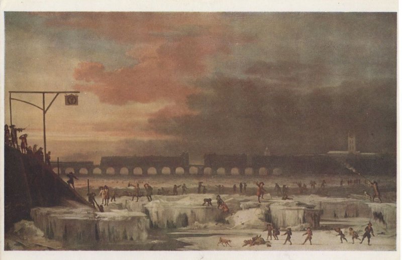 The Frozen Thames in 1677 London River Painting Postcard