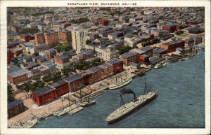 Savannah Georgia GA Birdseye View c1930s-40s Postcard
