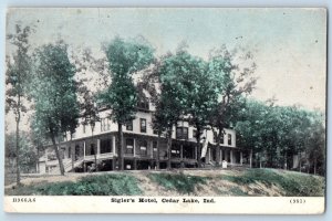 Cedar Lake Indiana IN Postcard Sigler Hotel Building Exterior View Trees 1909