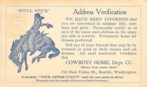 1923 Seattle Washington Cowboys Home advertising undivided Postcard 25-974