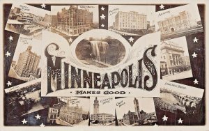 MINNEAPOLIS MN~MAKES GOOD-MULTI IMAGE~REAL PHOTO POSTCARD-WEST HOTEL-DEPOT-FALLS