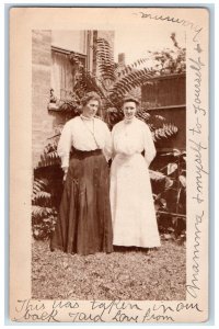 1908 Women Mother Daughter Backyard Foliage Rochester NY RPPC Photo Postcard 