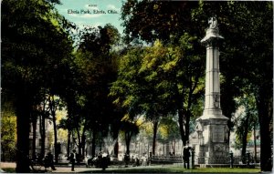 Postcard OH Lorain County Elyria Park Civil War Monument Water Fountain 1910 S7