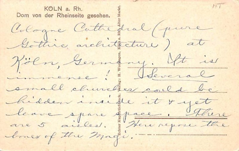 Dom vom Der Rheinseite Geseken Koln a Rh Germany Writing on back 