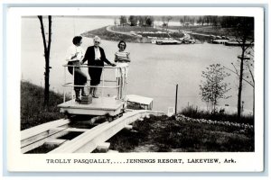 c1950's Trolly Pasqually Jennings Resort Lakeview AR RPPC Photo Postcard