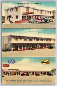Seattle Washington~City Center Motel~Best Western~Nice 1950s Cars~Linen Roadside