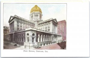 VINTAGE POSTCARD THE POST OFFICE AT CHICAGO ILLINOIS (HAND-COLORED) CALLING CARD