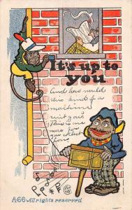 Greetings Monkey Organ Grinder Man Smoking Antique Postcard J75756