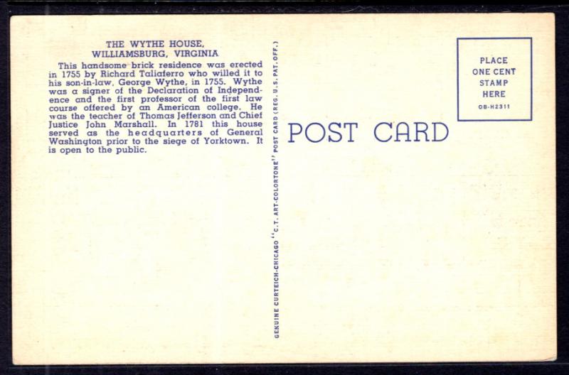 George Wythe House,Washington's Headquarters,Williamsburg,VA BIN