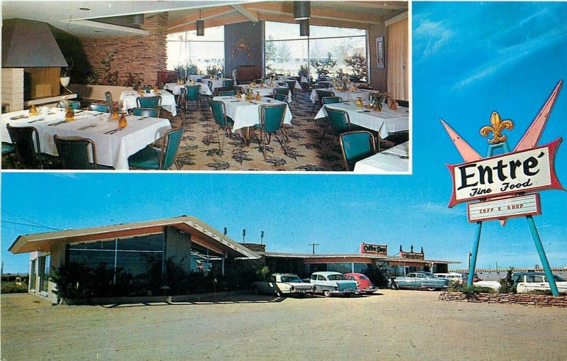 Postcard 1960s Arizona Winslow Rte 66 Entre Restaurant autos interior AZ24-4318