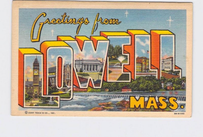 BIG LARGE LETTER VINTAGE POSTCARD GREETINGS FROM MASSACHUSETTS LOWELL #2