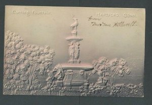 1906 Post Card Hartford CT Corning Fountain Lt Purple Airbrushed Embossed