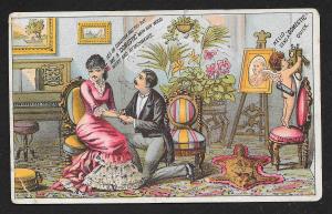 VICTORIAN TRADE CARD Domestic Sewing Co Man Asks Lady to Marry Him Cupid Phone