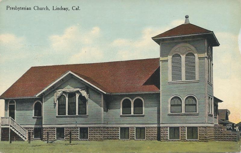 Presbyterian Church, Lindsay, California, early postcard, Unused