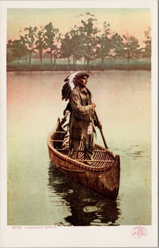Hiawatha's Arrival Native American Canoe Detroit Photographic Postcard G91