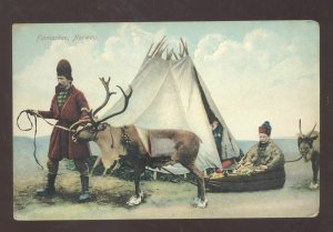 FINMARKEN NORWAY NORGE NATIVE TEEPEE MOOSE VINTAGE POSTCARD