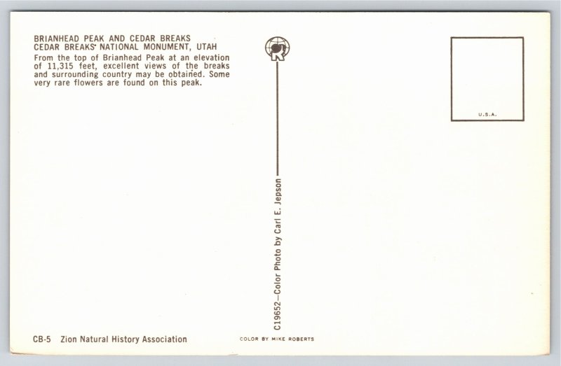 Cedar Breaks Monument UT~Air View Brianhead Peak & Cedar Breaks~Vintage Postcard